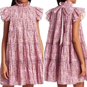 RHODE / Tiffany Ruffled Tiered Cotton Bird Mini Babydoll Dress